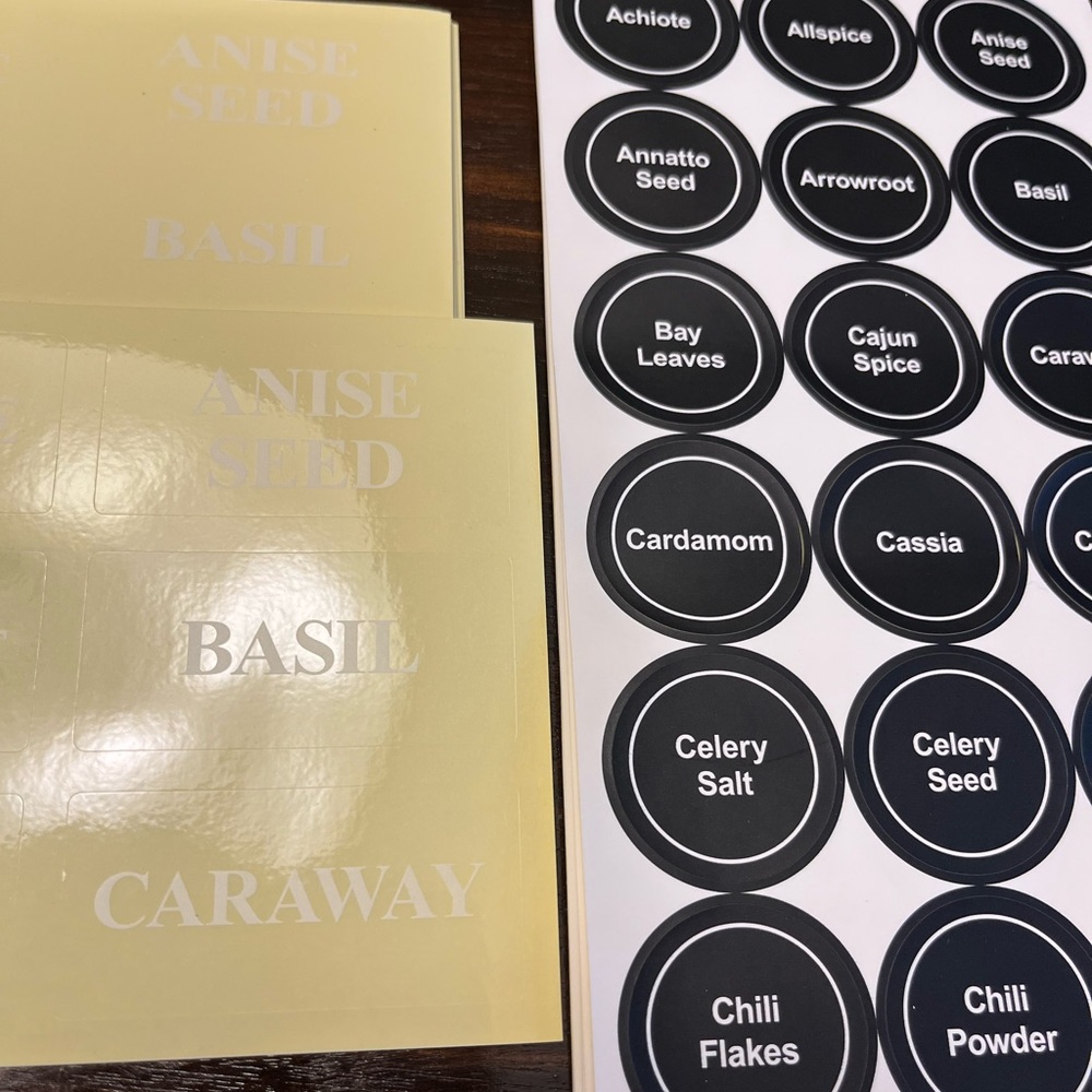 Spice lid labels and bottle labels